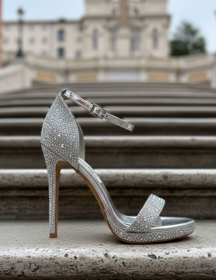 Scarpe da cerimonia con strass argento