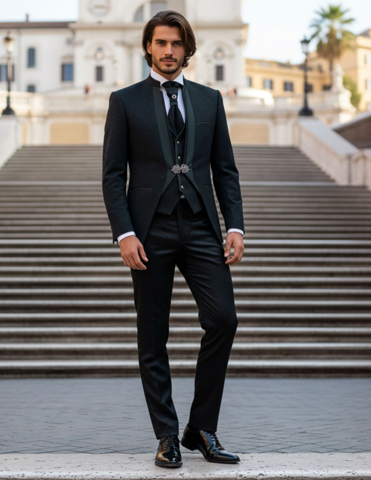 Completo Sposo Coreano glitter nero