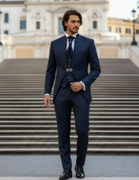 Completo Sposo Coreano glitter blu