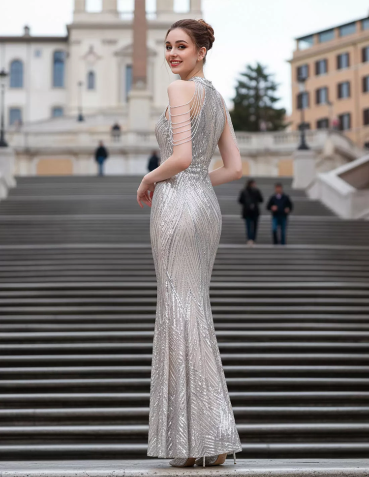 retro vestito paillettato argento a sirena retro vestito paillettato argento a sirena