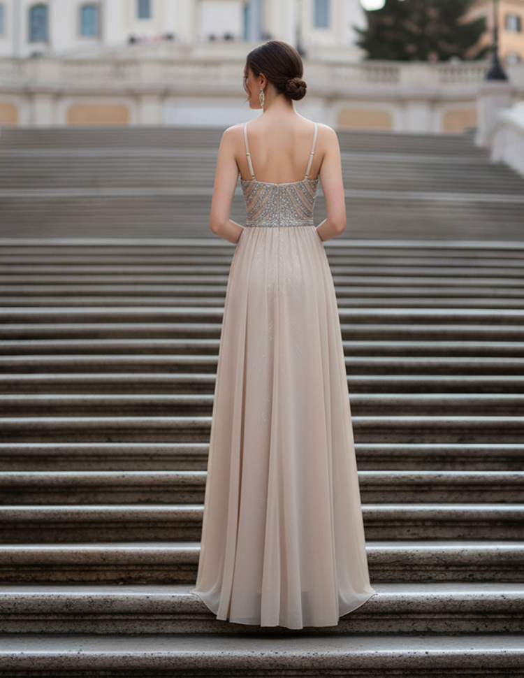 Retro Abito da Sera con Paillettes argento a Sirena con gonna Rimovibile