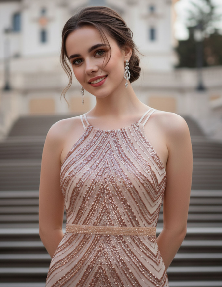 Dettaglio Abito da Sera con Paillettes oro rosa a Sirena con gonna Rimovibile