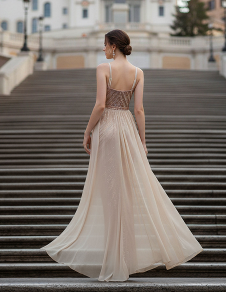 Retro Abito da Sera con Paillettes oro rosa a Sirena con gonna Rimovibile