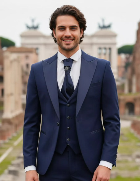 Abito da sposo blu semplice elegante