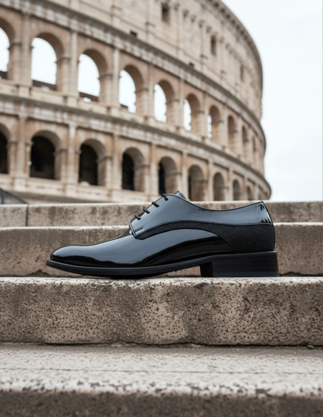 Scarpe uomo nere lucide con dettagli glitter