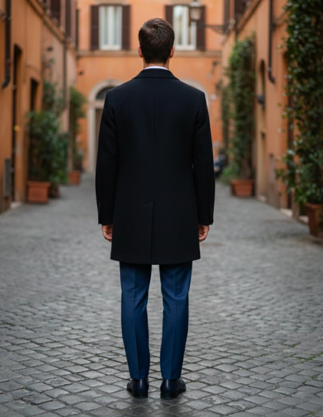 Retro Cappotto Uomo Doppio Petto Blu Notte da Cerimonia