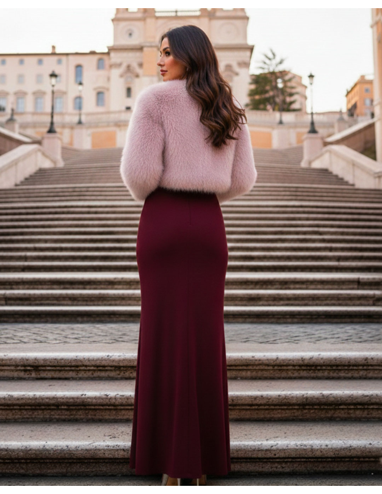 Retro Pelliccia Ecologica Rosa Antico Corta Donna