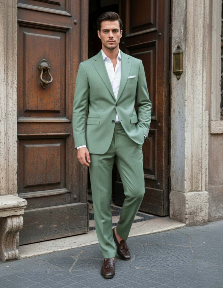 Completo Uomo Verde Salvia monopetto