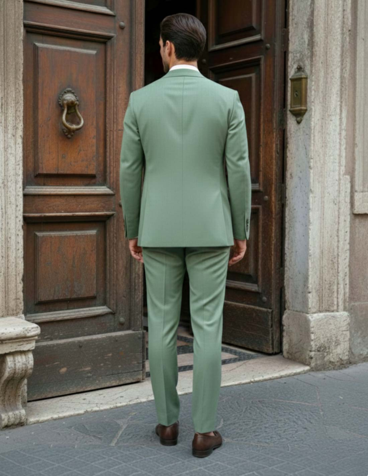 Retro Completo Uomo Verde Salvia monopetto
