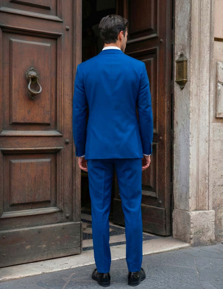 Retro Abito da Cerimonia Uomo Blu Elettrico Monopetto