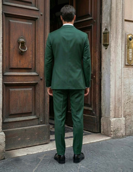 Retro Abito da Cerimonia Uomo Verde Inglese Doppio Petto Rasato