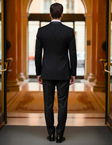 Retro Completo uomo nero classico con strass neri sulla giacca