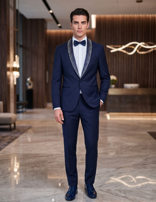 Smoking uomo con strass su bavero