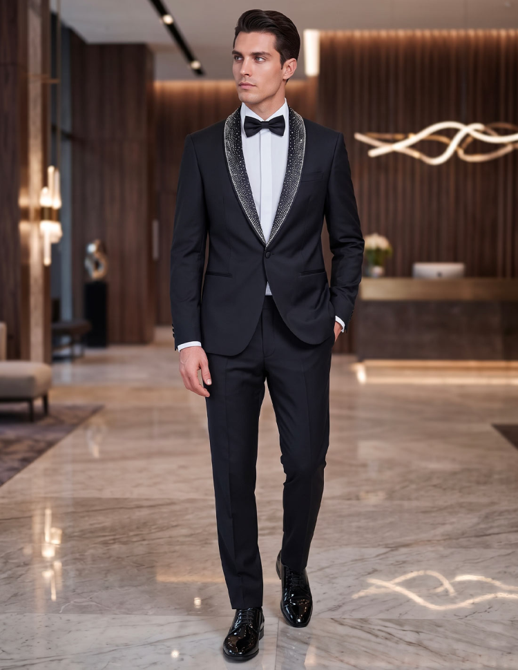 Smoking uomo con strass su bavero