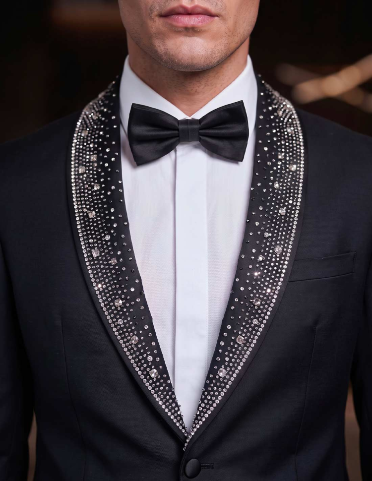 Smoking uomo con strass su bavero