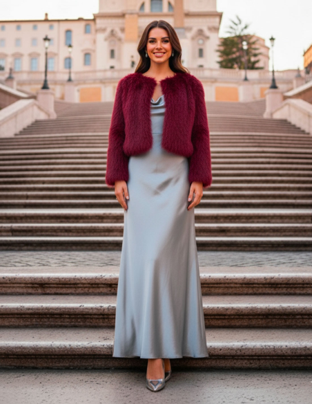 Pelliccia Ecologica Porpora Accollata Corta da cerimonia